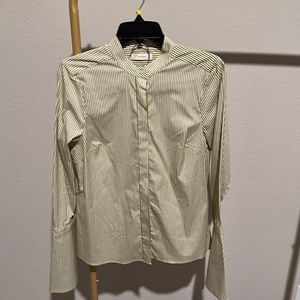 SUISTUDIO Green White striped shirt w/ Mandarin Collar US8, 38